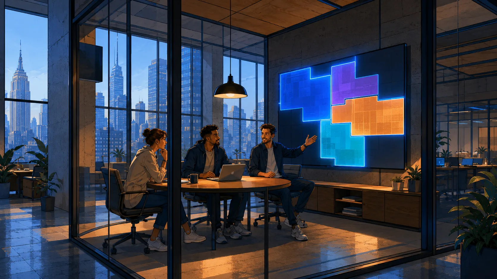 Several brand threads converging and aligning into one coherent solution motion.